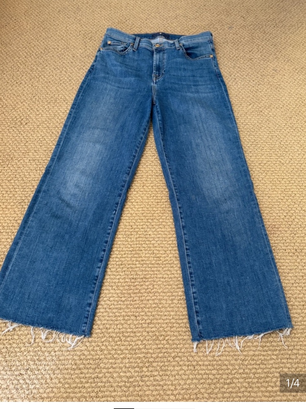 Seven Women's Blue Wide-Leg Raw Hem Jeans
